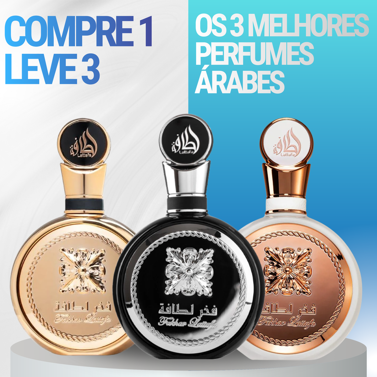 Oferta Especial | Kit Trindade (3 Perfumes Fakhar Rose + Fakhar Black + Fakhar Gold) Envio Grátis