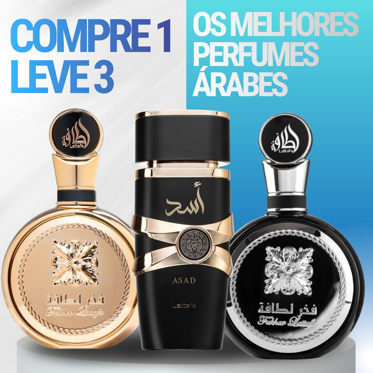 Oferta Especial | Kit Conquistador (3 Perfumes Asad + Fakhar Black + Fakhar Gold) Envio Grátis